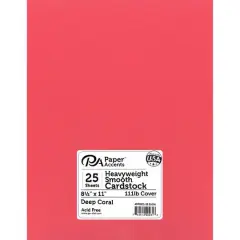 PA Paper&trade; Accents 8.5" x 11" Heavyweight Smooth Cardstock, 25 Sheets Deep Coral