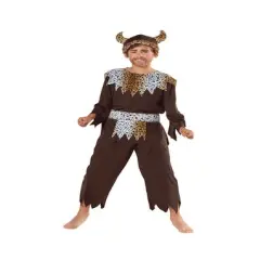 Large Brown & White Warrior Caveman Boy's Costume