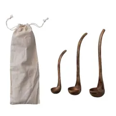 Hello Honey&reg; Natural Walnut Finish Wood Ladle Set in Drawstring Bag