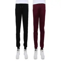 Galaxy by Harvic Men's Fleece-Lined Jogger Sweatpants With Zipper Pockets 2 Pack Black and Burgundy