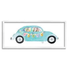 Stupell Industries Decorated Easter Car Bunnies Floral Pattern Banner Framed Giclee Art White