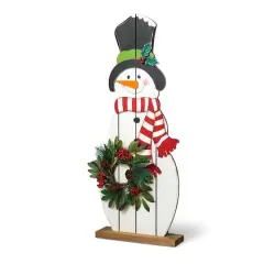 Glitzhome&reg; 36" Christmas Snowman with Floral Wreath Porch D&eacute;cor
