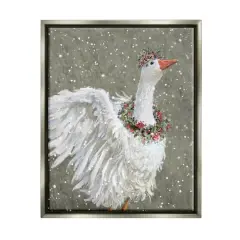 Stupell Industries Winter Goose Seasonal Botanicals Framed Floater Canvas Wall Art Gray