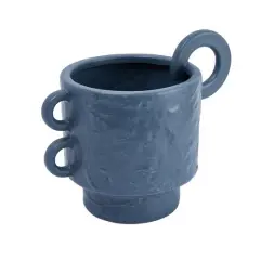 Hello Honey&reg; 9.5" Blue Modern Stoneware Planter with Handles