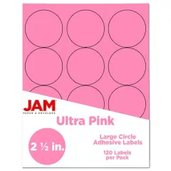 JAM Paper 2.5" Circle Product & Container Labels, 120ct. Ultra Pink