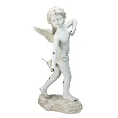 24" Distressed Ivory Cherub Angel with Bow Outdoor Garden Statue