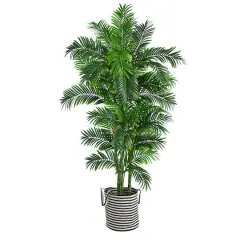 6ft. Curvy Parlor Artificial Palm Tree in Handmade Black and White Natural Jute and Cotton Planter