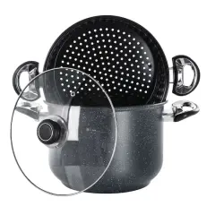 Gibson Home&reg; Leighton 3-Piece 8.5qt. Black Nonstick Steel Pasta Pot with Steamer