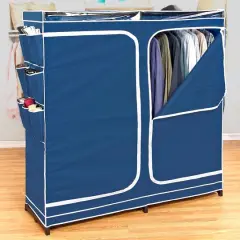 Simplify 5ft. Blue Portable Closet with Shoe Organizer