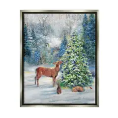 Stupell Industries Winter Woodland Animals Tree Framed Floater Canvas Wall Art Multi