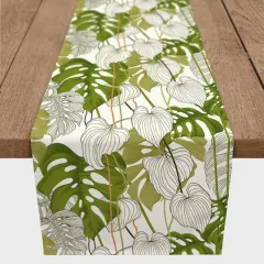 Yellow Green Monstera 16" x 72" Cotton Twill Runner