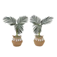 3ft. Artificial Golden Cane Palm Tree with Handmade Jute & Cotton Basket with Tassels