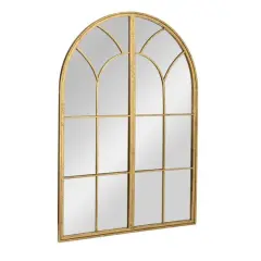Hello Honey&reg; 45" Gold Decorative Metal Arched Wall Mirror with Window Style Design