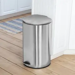40L Semi-Round Stainless Steel Step Trash Can With Lid