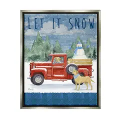 Stupell Industries Let It Snow Winter Dogs Gray Framed Floater Canvas Wall Art