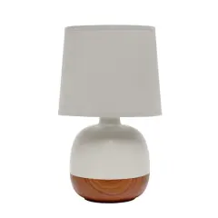 Simple Designs 12" Petite Mid Century Dark Woodgrain Base Table Lamp Light Gray