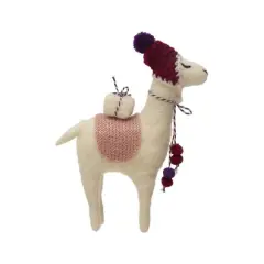 Hello Honey&reg; 8" Multicolor Wool Felt Llama with Pom Pom Hat & Gift