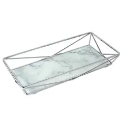Home Details 15.7" Chrome Marble Agate Geometric Vanity Tray