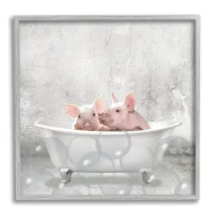 Stupell Industries Baby Piglets Bath Time Wall Art in Gray Frame