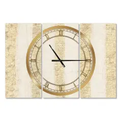 Designart 'Gold Glam Stipes Pattern Traditional Multipanel Wall Clock
