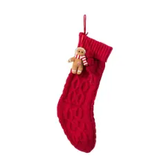 Glitzhome&reg; 22"L Red Knitted Christmas Stocking with Gingerbread Man Ornament