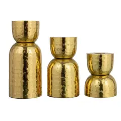 Hello Honey&reg; Antique Gold Hammered Metal Taper Candle Holder Set
