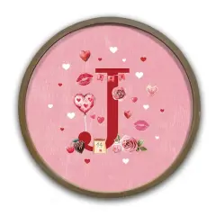 Valentine Things Monogram Round Brown Framed Print J