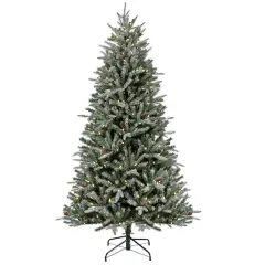 7ft. Pre-Lit Snowy Olallie Pine Artificial Christmas Tree With Pinecones, Clear LED Lights