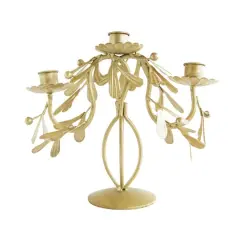 Hello Honey&reg; 9.25" Distressed Pewter Finish Metal Candelabra with Leaves & Berries