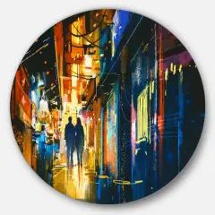 Designart - Couple Walking in an Alley' Cityscape Metal Artwork