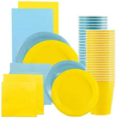 JAM Paper Party Tableware Assortment Grad Pack Sea Blue/Yellow