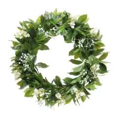 24" Artificial Gypsophila Dogwood Floral Banyan Leaves Spring Wreath