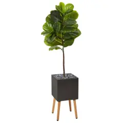 5ft. Fiddle Leaf Artificial Tree in Black Planter with Stand