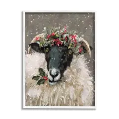Stupell Industries Holiday Berries Farmhouse Sheep Framed Giclee Art White