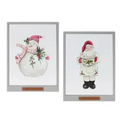 Framed Santa & Snowman Wall Art Set