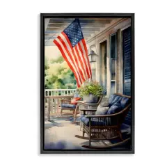 Stupell Industries Porch with American Flag Floater Framed Art Black