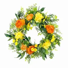 24" Orange & Yellow Spring Peony Floral Wreath