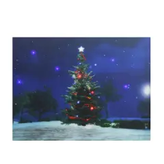 LED Lighted Decorated Christmas Tree At Night With Stars Canvas Wall Art