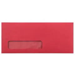 JAM Paper 4" x 9.5" Colored Business Window Envelopes, 50ct. Red Recycled