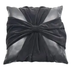 16" Black Faux Leather & Velvet Bow Throw Pillow by Ashland&reg;