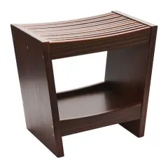 Hello Honey&reg; 18" Modern Slatted Solid Wood Stool With Storage Shelf Walnut Finish