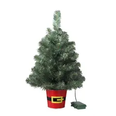 20" Pre-Lit Night Night&trade; Classic Pine Artificial Tabletop Christmas Tree in Santa Belt Base, Multicolor LED Lights
