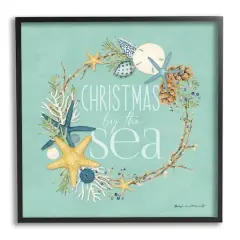Stupell Industries Christmas By The Sea Wreath Framed Giclee Art Blue