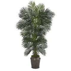 6.5ft. Golden Cane Palm Tree in Metal Planter