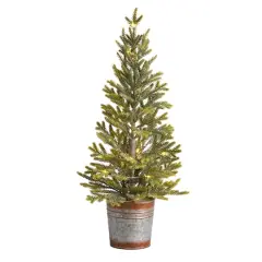 2ft. Pre-Lit Pine Artificial Christmas Tree in Rustic Metal Planter, Warm White Lights