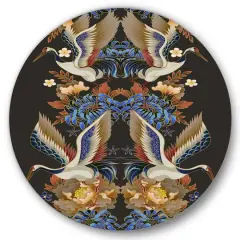 Designart - Chinoiserie With Birds and Peonies IX - Traditional Metal Circle Wall Art