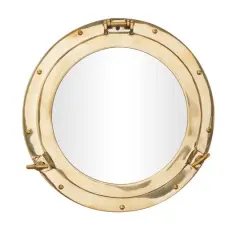 Gold Brass Sail Boat Wall Mirror with Port Hole Detailing 15" x 3" x 15"