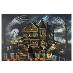 LED Lighted Creepy Haunted House Halloween Canvas Wall Art