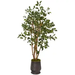 4.5ft. Ficus Artificial Tree in Ribbed Metal Planter