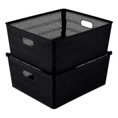 Simplify Slide 2 Stack It Shallow Tote Baskets, 2ct. Black
